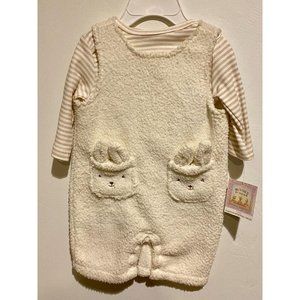 Bunnies by the Bay Fleece Bunny Overalls set Creme